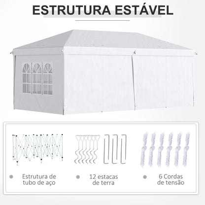 Outsunny Tenda para Festas 585x295x270 cm com Paredes Laterais Amovíveis Tenda Dobrável com 2 Portas com Fecho de Correr 4 Janelas e Bolsa de Transporte Branco