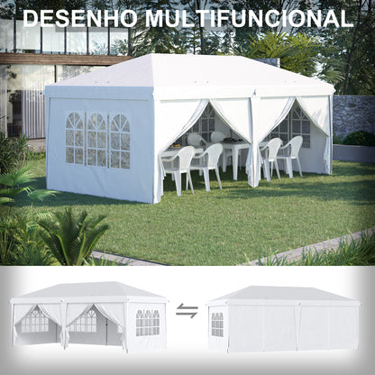 Outsunny Tenda para Festas 585x295x270 cm com Paredes Laterais Amovíveis Tenda Dobrável com 2 Portas com Fecho de Correr 4 Janelas e Bolsa de Transporte Branco