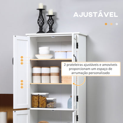 HOMCOM Armário de Cozinha Armário de Cozinha Alto Móvel Auxiliar com 4 Portas e Prateleiras Ajustáveis para Sala de Estar 60x30x123 cm Branco