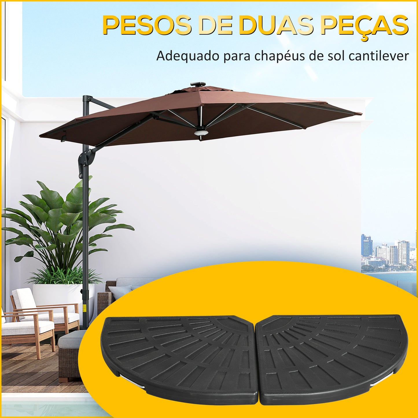 Outsunny Conjunto de 2 Pesos para Chapéu de Sol 2 Peças 28 kg para Chapéu de Sol com Alça e Preenchido com Cimento para Base Cruzada 92x92x5 cm Preto