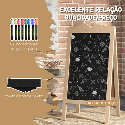 Vinsetto Mini Cavalete de Madeira Quadro Lousa Negro Magnético e Dobrável com 8 Gizes Líquidos e 6 Placas de Palavras Dupla Face 51x42x101 cm Madeira