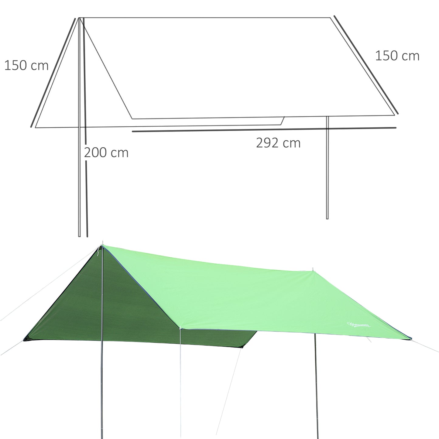 Outsunny Abrigo de Campismo Portátil 300x292 cm Tenda de Campismo Impermeável com Proteção Solar para Praia Piquenique Exterior Verde