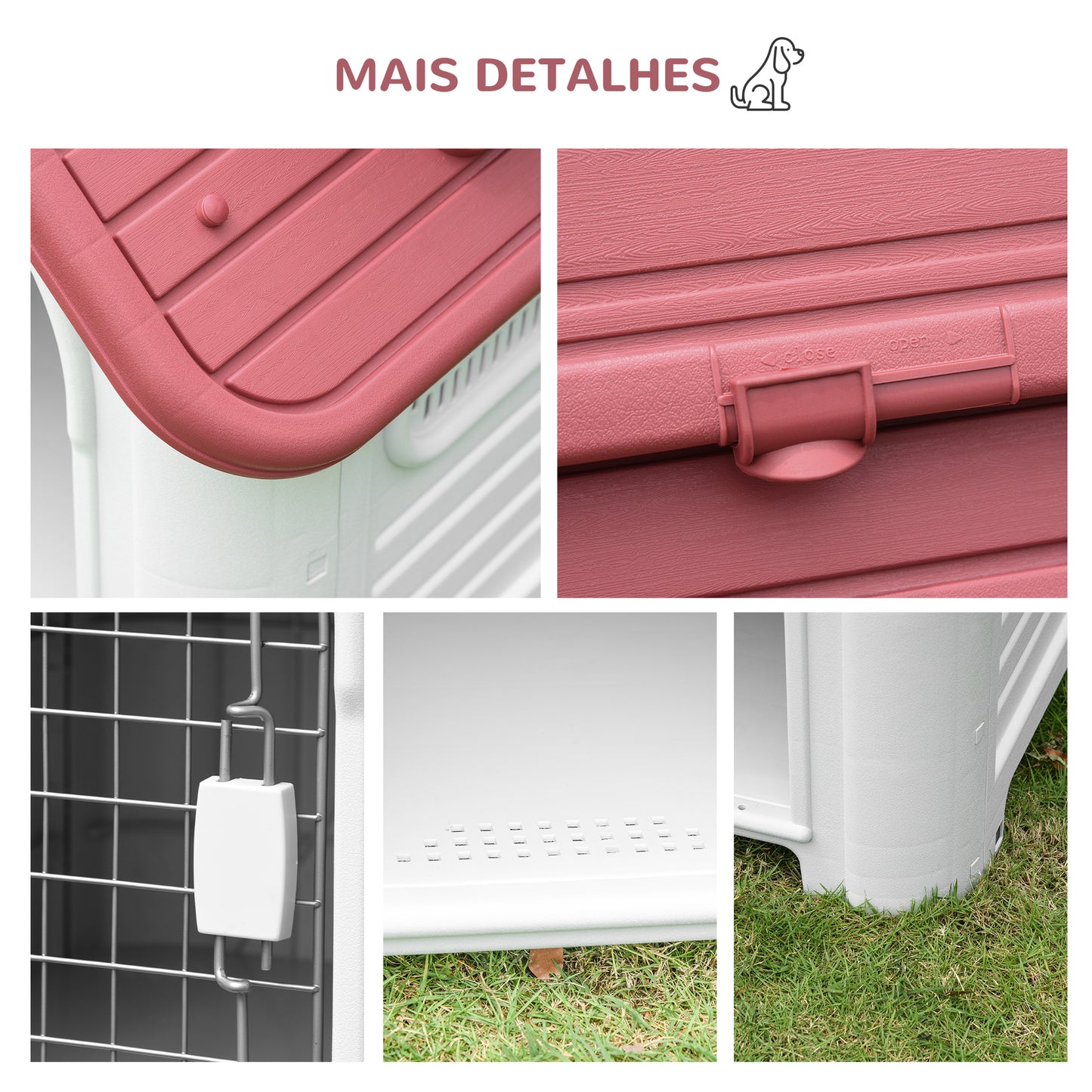 PawHut Casota para Cães com Porta Removível Base Elevada 3 Respiradouros e Janela para Interior e Exterior 72x87x75cm Cinza e Vermelho