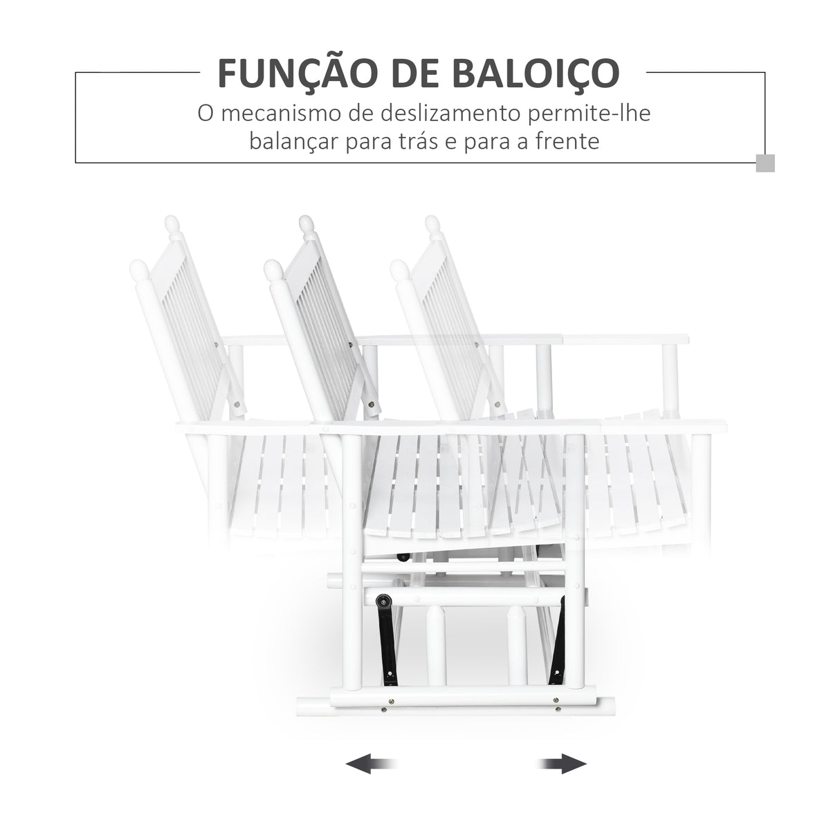 Outsunny Banco Baloiço de Jardim de 2 Lugares Banco Baloiço de Madeira com Apoio para os Braços e Encosto de Ripas para Terraço Exterior Carga 250kg 125x68,5x102cm Branco