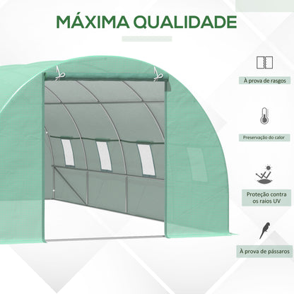 Outsunny Estufa Tipo Túnel 600x300x200cm com Porta Enrolável 8 Janelas Cobertura de PE 140g/m² e Tubo de Aço para Cultivos de Plantas Verduras Verde