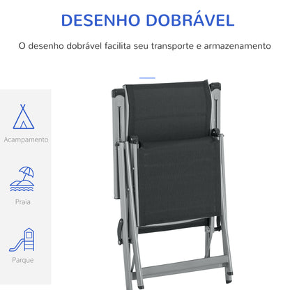 Outsunny Conjunto de 2 Espreguiçadeiras Reclináveis e Dobráveis Espreguiçadeiras de Jardim com Encosto e Apoios para os Pés Ajustáveis em 10 Posições Carga 120 kg 78x58x110 cm Negro