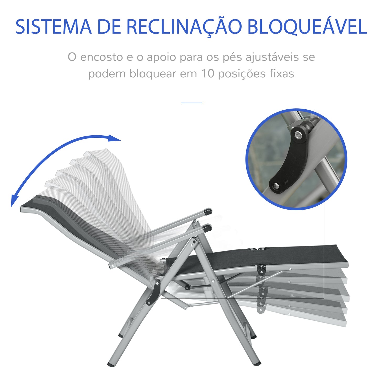 Outsunny Conjunto de 2 Espreguiçadeiras Reclináveis e Dobráveis Espreguiçadeiras de Jardim com Encosto e Apoios para os Pés Ajustáveis em 10 Posições Carga 120 kg 78x58x110 cm Negro