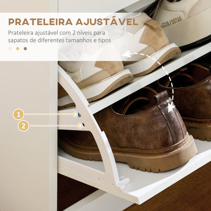 HOMCOM Sapateira Móvel para Sapatos Estreito com 2 Compartimentos e 2 Gavetas para 12 Pares de Sapatos para Sala de Estar Entrada Corredor 80x30x91,5 cm Branco