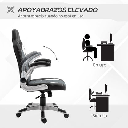 HOMCOM Cadeira de escritório ergonômica Altura ajustável apoio de Braço dobrável com 5 rodas Carga 120 kg 65x69x112-122 cm cinza