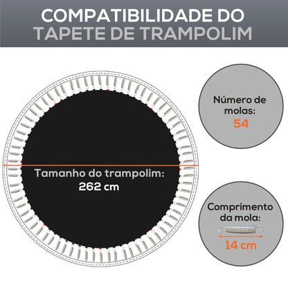 SPORTNOW Tapete de Substituição para Trampolim Redondo Ø262 cm Tapete para Trampolim de 10 Pés Anti-UV e 8 Filas de Costuras Preto