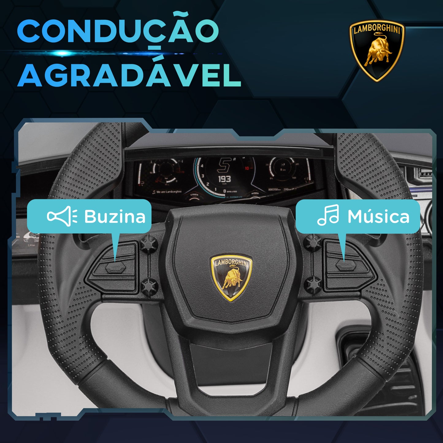 AIYAPLAY Carro Elétrico para Crianças acima de 3 Anos Carro Lamborghini Revuelto Carro Elétrico para Crianças com Bateria 12V Controlo Remoto Faróis LED Buzina Música e Rodas Auxiliares 105x60x40 cm Branco