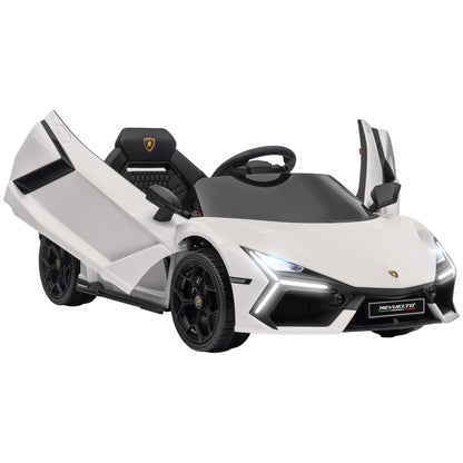 AIYAPLAY Carro Elétrico para Crianças acima de 3 Anos Carro Lamborghini Revuelto Carro Elétrico para Crianças com Bateria 12V Controlo Remoto Faróis LED Buzina Música e Rodas Auxiliares 105x60x40 cm Branco