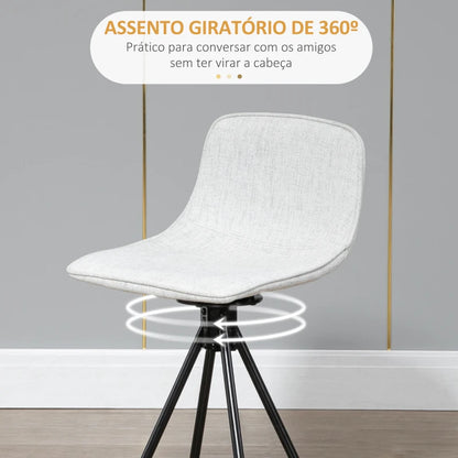 Conjunto de 2 Bancos Altos Dort com Assento Giratório em Linho - Design Minimalista