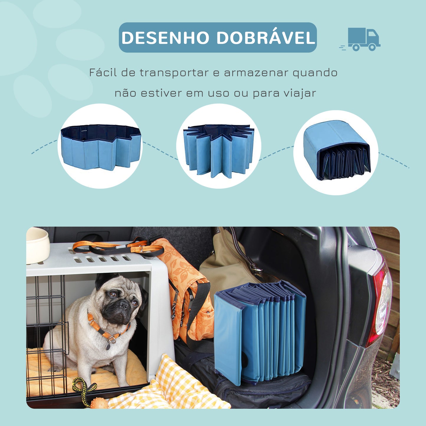 PawHut Piscina Dobrável para Cães Banheira para Animais de Estimação PVC Gatos Antiderrapante Resistente ao Desgaste Adequada para Interior e Exterior Ø100x30cm Azul