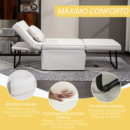 Sofá-Cama "Açores" 3 em 1 - Branco Gelo - 95x179x78 cm - Linho e Metal - Design Moderno