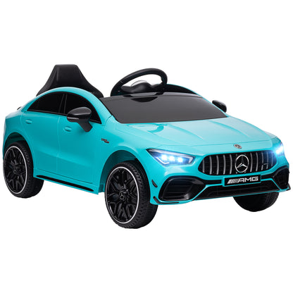 AIYAPLAY Carro Elétrico para Crianças acima de 3 Anos Carro Mercedes AMG CLA 45 Carro Elétrico Infantil com Bateria 12V Controlo Remoto Faróis LED Buzina Música e Rodas Auxiliares Azul Turquesa