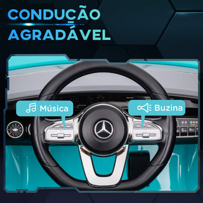 AIYAPLAY Carro Elétrico para Crianças acima de 3 Anos Carro Mercedes AMG CLA 45 Carro Elétrico Infantil com Bateria 12V Controlo Remoto Faróis LED Buzina Música e Rodas Auxiliares Azul Turquesa