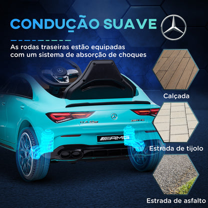 AIYAPLAY Carro Elétrico para Crianças acima de 3 Anos Carro Mercedes AMG CLA 45 Carro Elétrico Infantil com Bateria 12V Controlo Remoto Faróis LED Buzina Música e Rodas Auxiliares Azul Turquesa