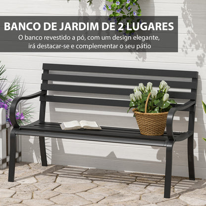 Outsunny Banco de Jardim em Metal Banco de Exterior de 2 Lugares com Apoios de Braços Capacidade 240 kg para Pátio Terraço 127x58x82 cm Preto