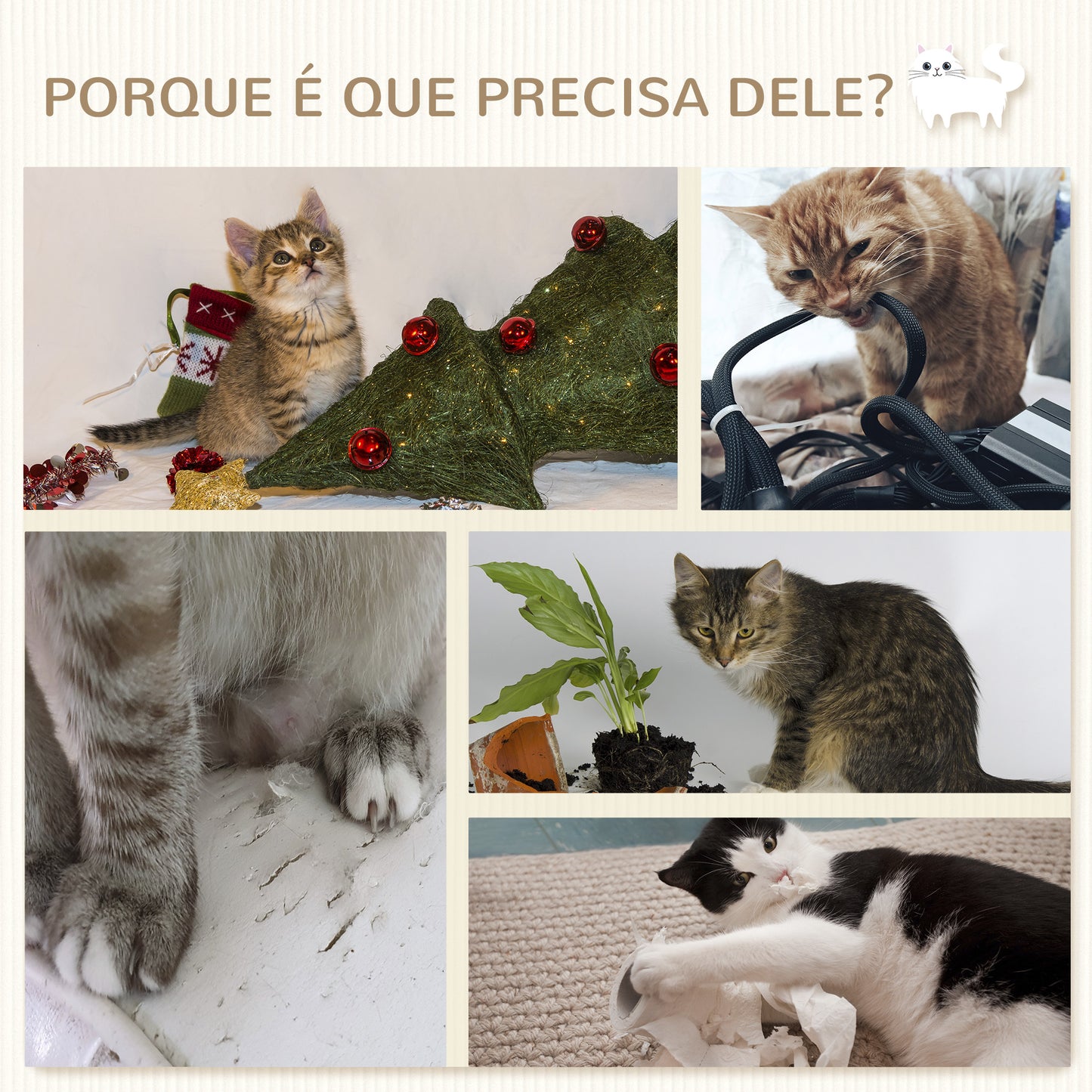 PawHut Conjunto de Prateleiras de Parede para Gatos de 4 Peças Arranhador de Parede para Gatos com 3 Postes de Sisal Rede e 1 Plataforma para Saltar de 3 Níveis Cinza