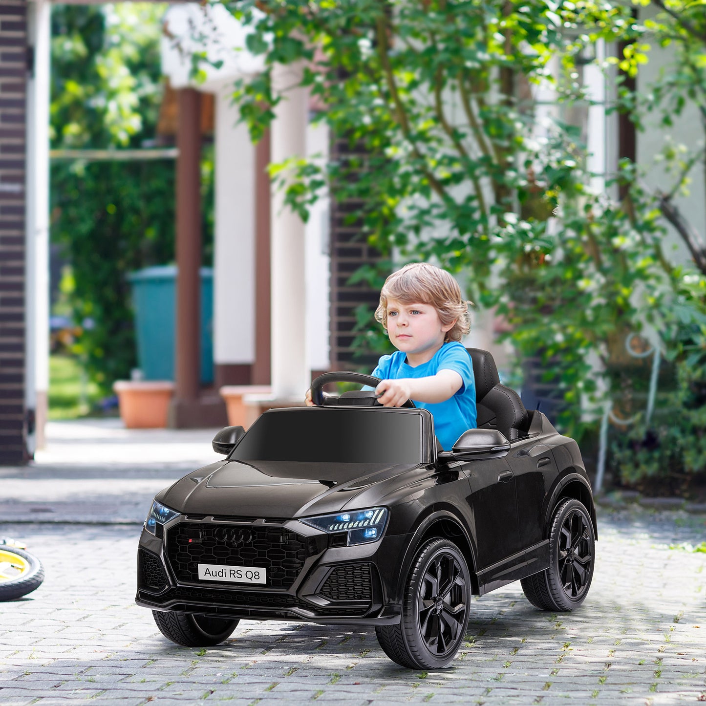 HOMCOM Carro Elétrico Infantil acima de 3 anos Licença Audi RS Q8 com Bateria 6V Controle a Distância Música MP3 Buzina e Luzes Velocidade Máx. 3km/h 101x62x51cm Preto