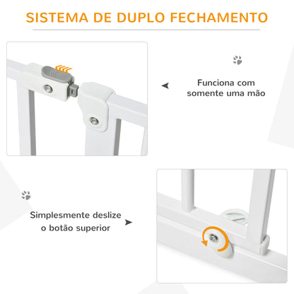 PawHut Barreira de Segurança para Cães Extensível para Escadas e Portas 75-115cm com 2 Extensões e 10-20cm Montagem a Pressão Aço Altura 76cm Branco