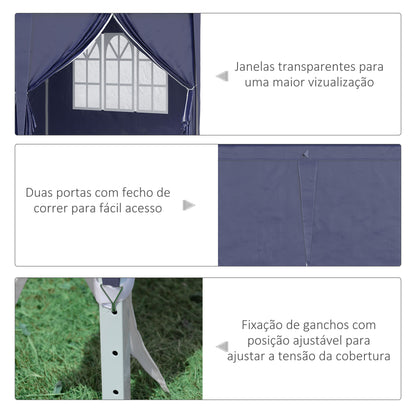 Outsunny Tenda para Festas 585x295x270 cm com Paredes Laterais Amovíveis Tenda Dobrável com 2 Portas com Fecho de Correr 4 Janelas e Bolsa de Transporte Azul