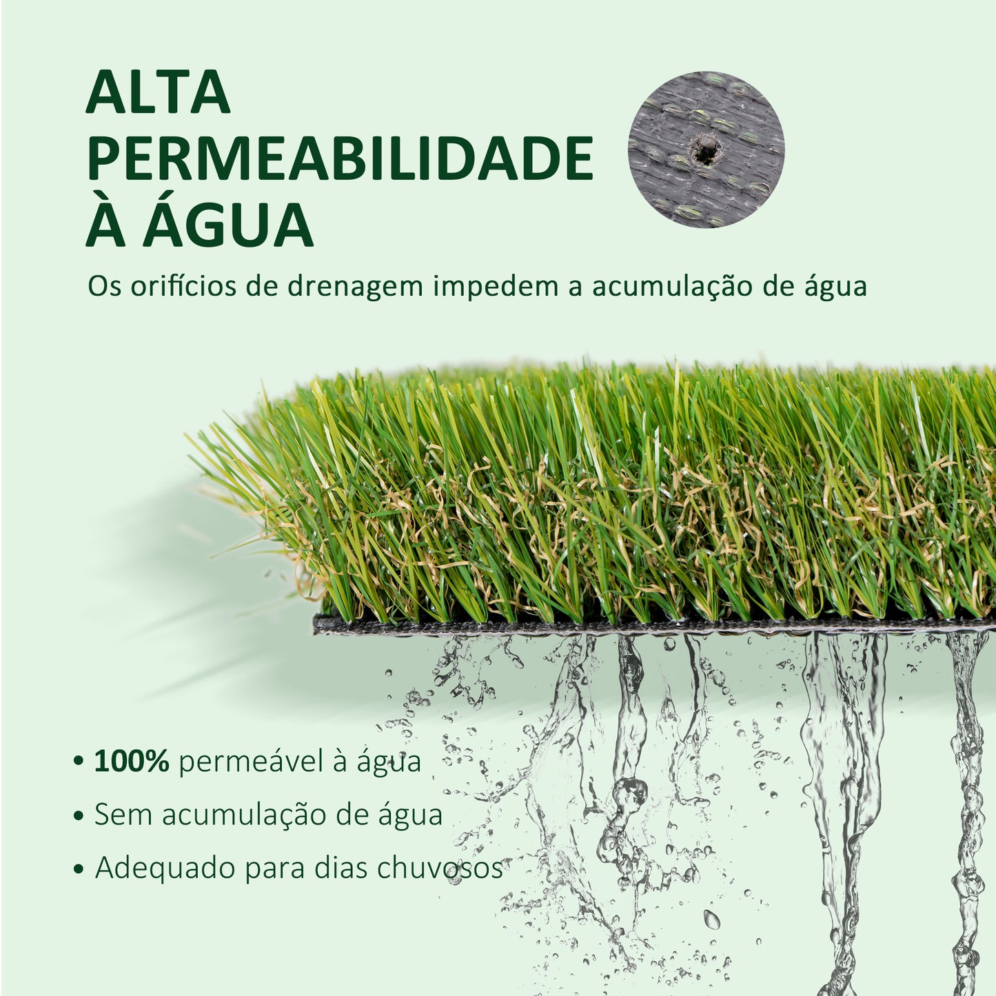 Outsunny Relva Artificial 40 mm Rolo de Relva Artificial de 1x4 m Realista com Orifícios de Drenagem para Varanda Jardim Pátio Verde