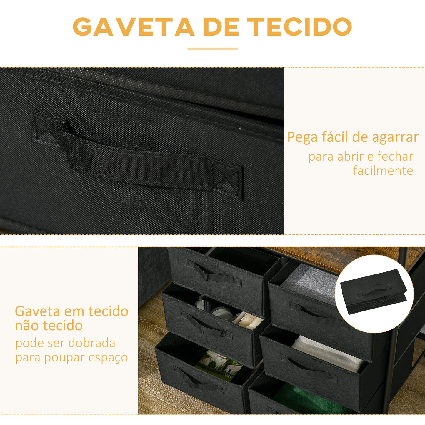 HOMCOM Cabideiro para Roupa com Rodas Cabideiro para Entrada com 6 Gavetas de Tecido Barra para Pendurar para Corredor Quarto Sala de Estar 63,5x40x172,5 cm Castanho Rústico