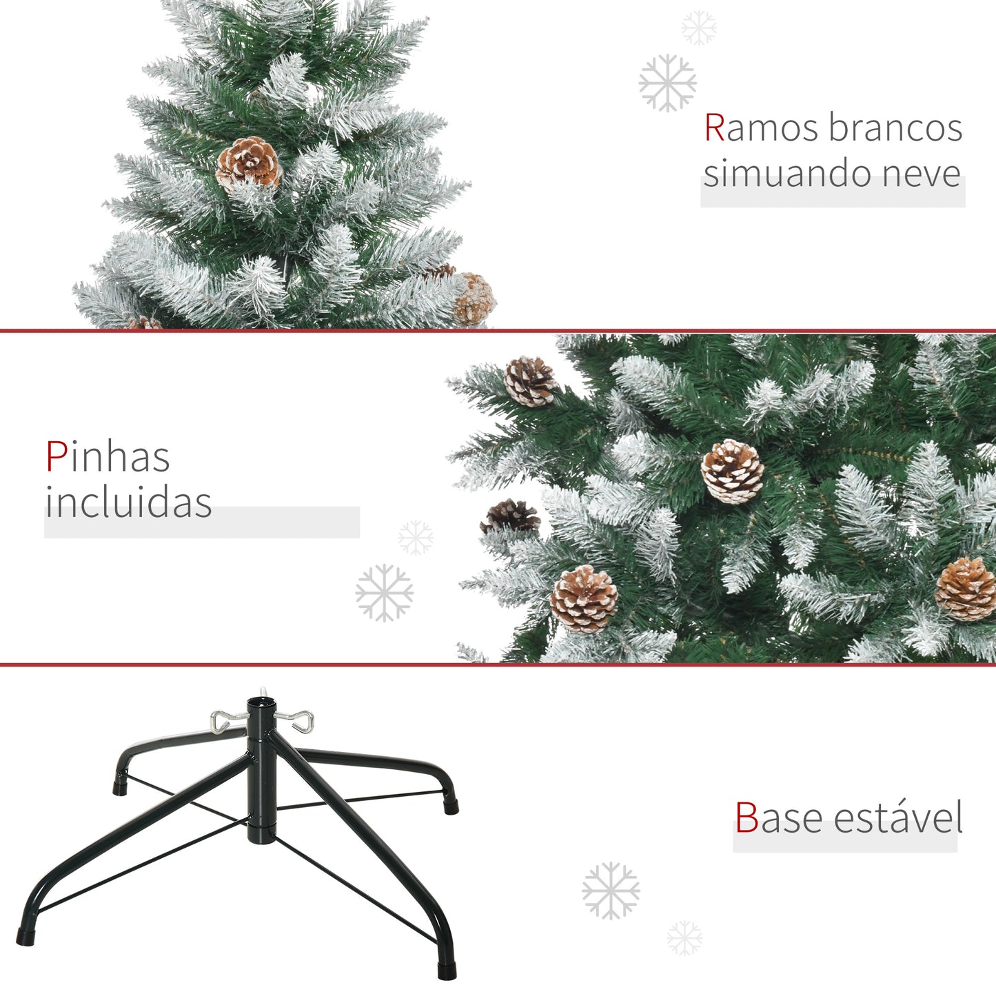 HOMCOM Árvore de Natal Artificial Ø105x210cm com 1440 Pontas de PVC e 75 Pinhas Base Dobrável e Suporte de Aço Decoração de Natal para Interiores Verde