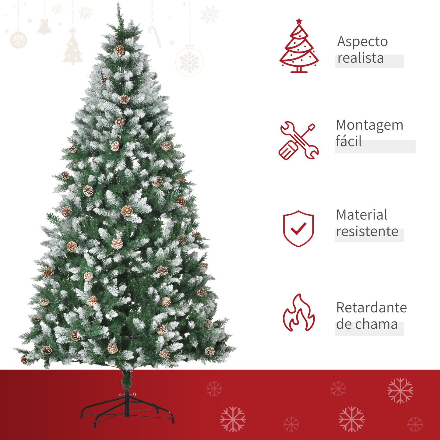 HOMCOM Árvore de Natal Artificial Ø105x210cm com 1440 Pontas de PVC e 75 Pinhas Base Dobrável e Suporte de Aço Decoração de Natal para Interiores Verde