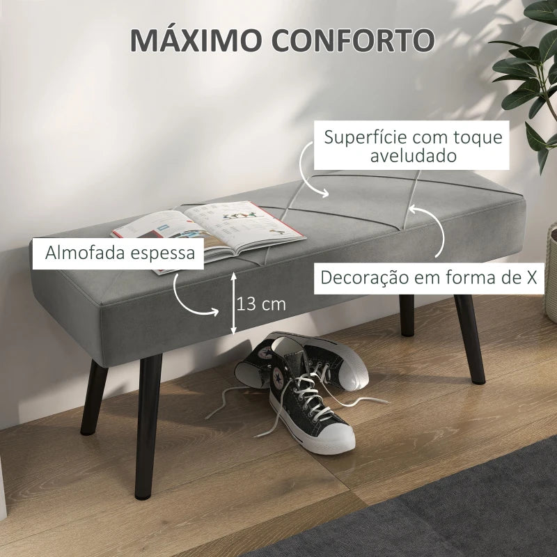 Banco Hally em Veludo de 100cm - Cinzento - Design Nórdico