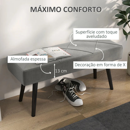 Banco Hally em Veludo de 100cm - Cinzento - Design Nórdico