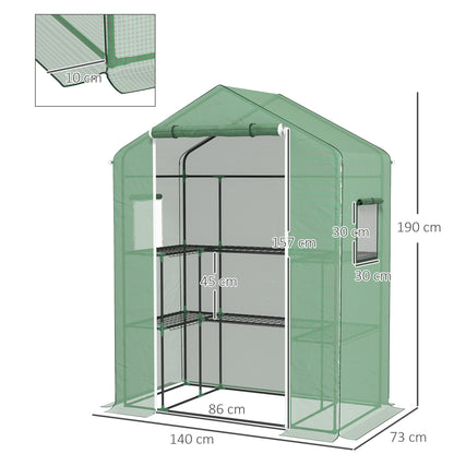 Outsunny Estufa de Jardim Estufa com 1 Porta 2 Janelas e Prateleiras de 2 Níveis em Forma de U para Cultivo de Plantas em Varanda Pátio 140x73x190 cm Verde