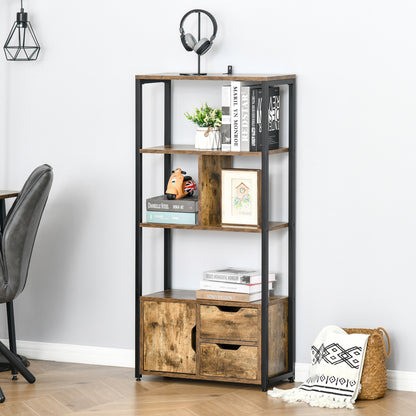 HOMCOM Estante para Livros com Armário e 2 Gavetas de Armazenamento Estante Estilo Industrial para Escritório Sala de Estar 58x24x122cm Marrom Rústico