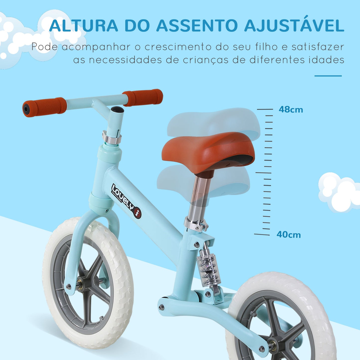 HOMCOM Bicicleta sem Pedais para Crianças entre 2-5 Anos Bicicleta de Equilíbrio com Assento Ajustável Rodas Antiderrapantes Carga Máxima 25kg 85x36x54cm Azul