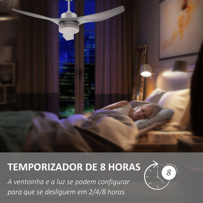 HOMCOM Ventoinha de Teto 20,5W Diâmetro 132cm com Controle Remoto Luz LED Ajustável em 3 Níveis 3 Lâminas Reversíveis 6 Velocidades e Temporizador para Dormitório Sala de Estar Branco