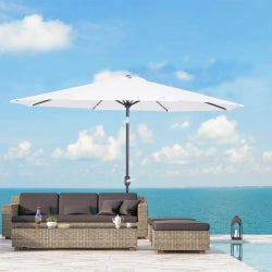 Guarda/Chapéu de Sol de Jardim Ø295x250 cm com Manivela e Inclinação – Mastro Metálico Desmontável, Branco