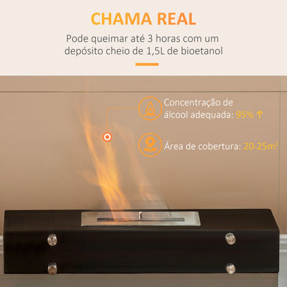 HOMCOM Lareira de Bioetanol 7000 BTU Lareira de Bioetanol de Mesa com Tanque de 1,5 L Apaga-chamas em Aço Inoxidável Tempo de Combustão 3H para Interiores 20-25 m² 60x26x50 cm Preto