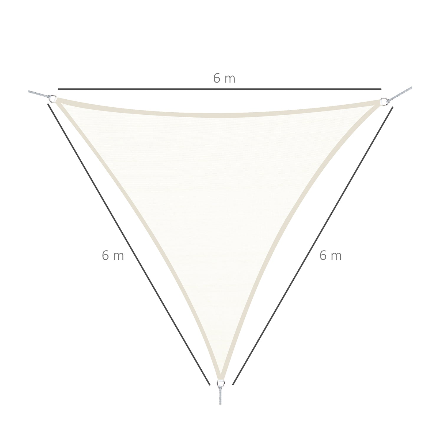 Outsunny Vela de Sombra Triangular 6x6x6 m Toldo Vela de Poliéster com Proteção UV Aneis em Forma de D e Cordas para Jardim Pátio Piscina Creme