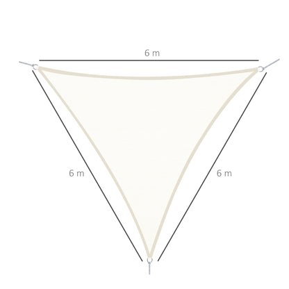 Outsunny Vela de Sombra Triangular 6x6x6 m Toldo Vela de Poliéster com Proteção UV Aneis em Forma de D e Cordas para Jardim Pátio Piscina Creme