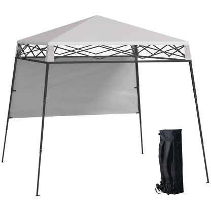 Outsunny Tenda Dobrável 220x220x200 cm Tenda Dobrável com 1 Parede Lateral Bolsa de Transporte Impermeável e Proteção UV50+ para Jardim Pátio Branco