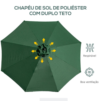 Outsunny Chapéu de Sol de Jardim Ø295x250cm com Manivela Chapéu de Sol Exterior com Mecanismo de Inclinação e Mastro Desmontável de Metal para Terraço Piscina Pátio Verde