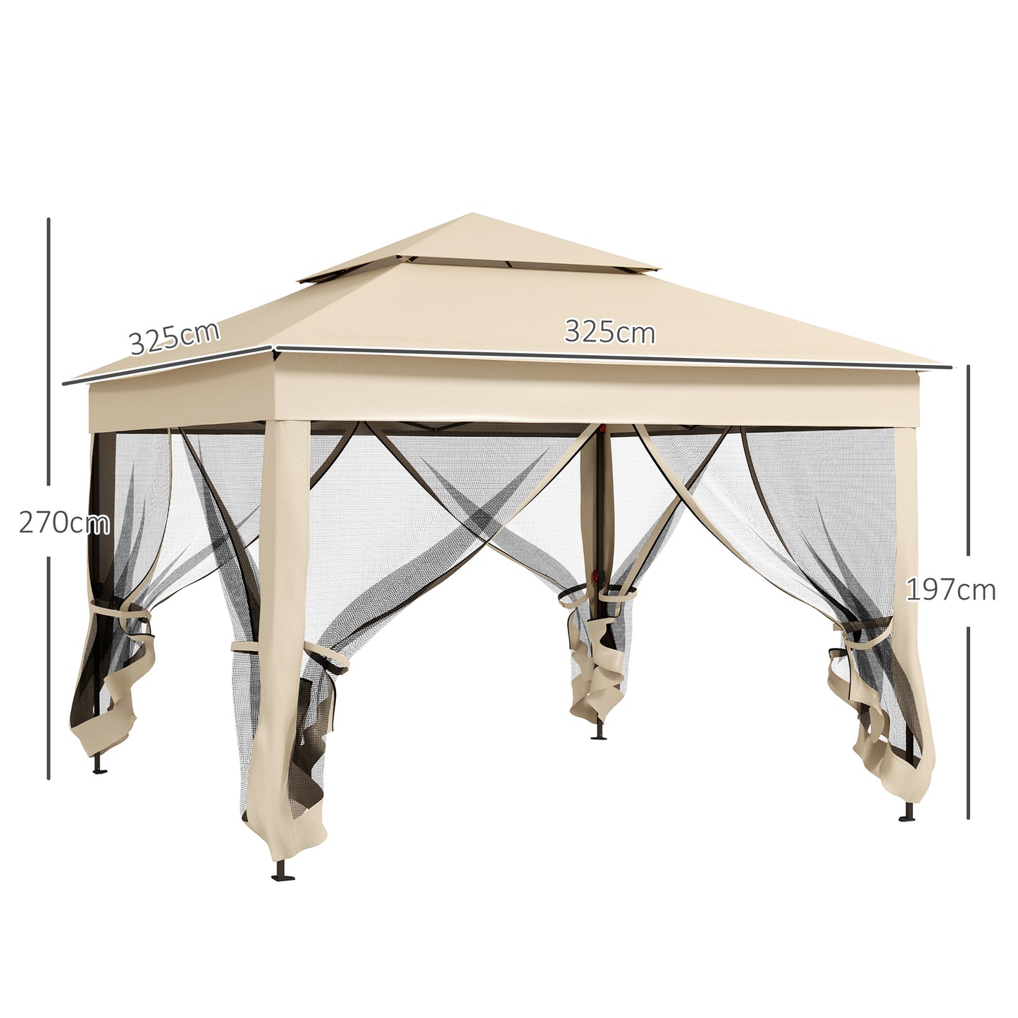 Outsunny Tenda Dobrável de Exterior 325x325x270 cm Tenda de Jardim com Teto Duplo Rede Mosquiteira Amovível e Bolsa de Transporte para Jardim Pátio Creme