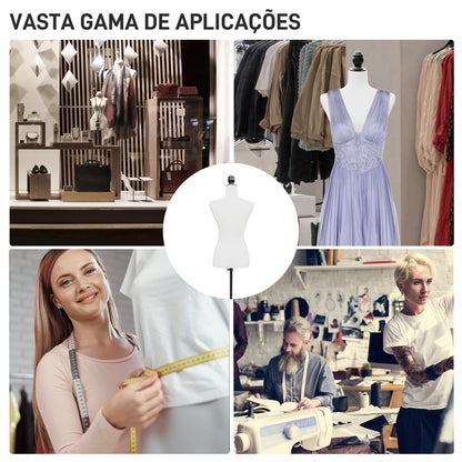 HOMCOM Manequim de Costura Feminino Manequim de Costura Ajustável a 130-168 cm com Tripé de Madeira para Fotografia de Moda Exposição de Roupas Branco