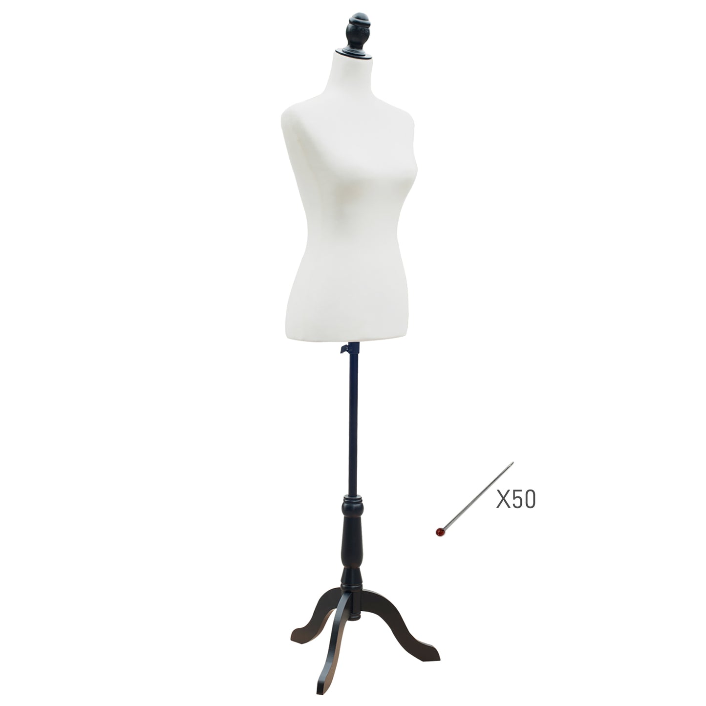 HOMCOM Manequim de Costura Feminino Manequim de Costura Ajustável a 130-168 cm com Tripé de Madeira para Fotografia de Moda Exposição de Roupas Branco