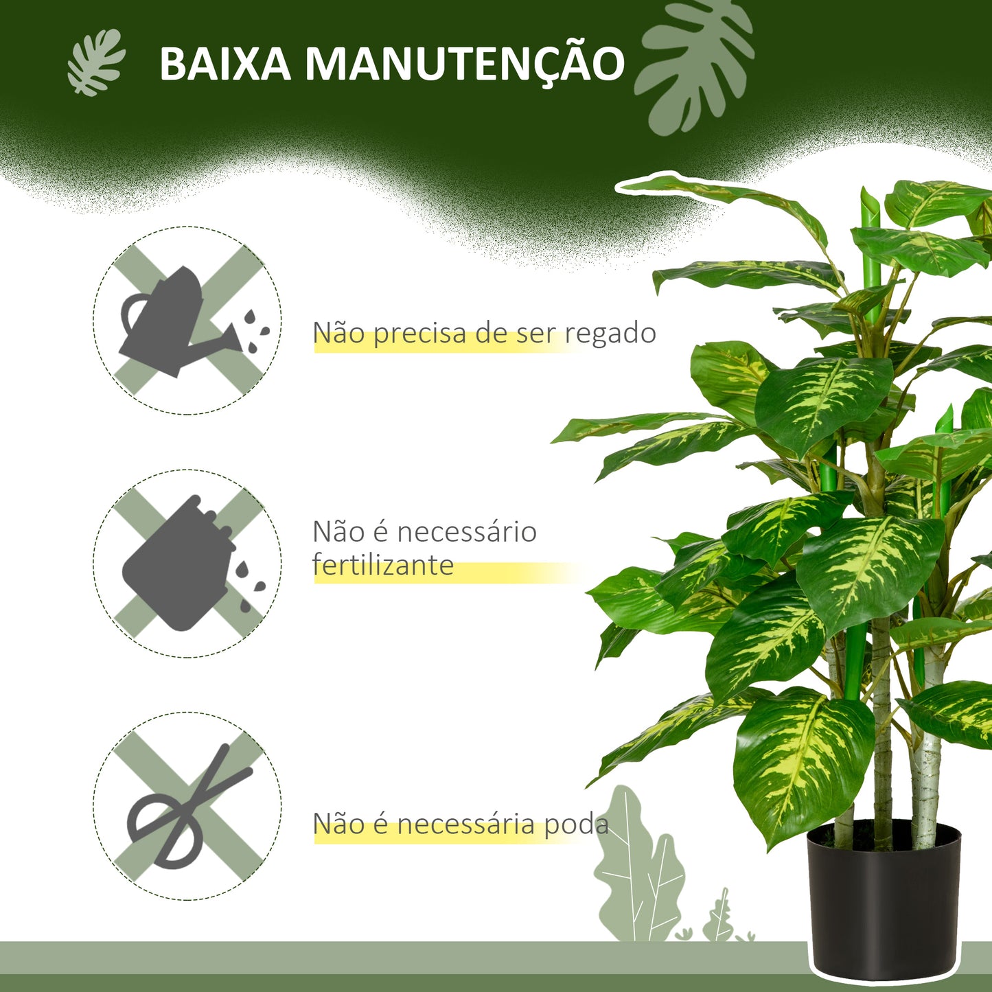 HOMCOM Planta Artificial Aglaonema Planta Sintética de 95cm com 42 Folhas e Vaso de Cimento Decoração para Casa Escritório e Exterior Verde