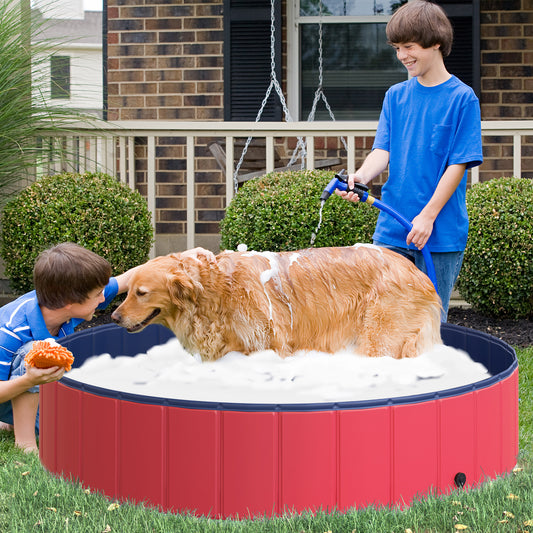 PawHut Banheira dobrável para cães piscina para animais de estimação Gatos PVC antiderrapante, resistente ao desgaste, adequada para interiores e exteriores Ø140x30cm Vermelho