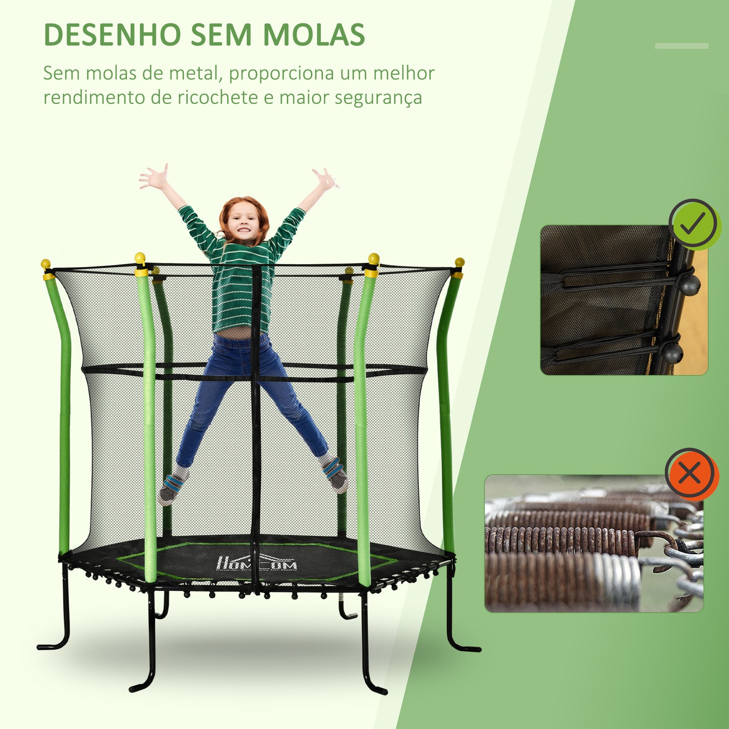 HOMCOM Trampolim para Crianças acima de 3 Anos Cama Elástica Infantil com Superfície de Salto Ø120 cm Rede de Segurança e Estrutura de Aço para Interiores e Exteriores Carga 50kg Ø160x163,5 cm Verde