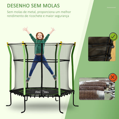 HOMCOM Trampolim para Crianças acima de 3 Anos Cama Elástica Infantil com Superfície de Salto Ø120 cm Rede de Segurança e Estrutura de Aço para Interiores e Exteriores Carga 50kg Ø160x163,5 cm Verde